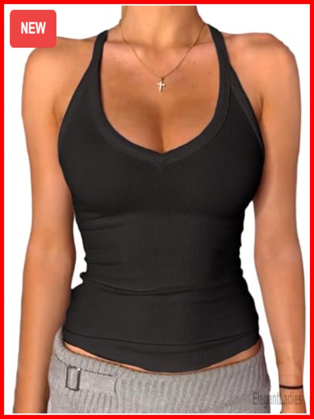 V-Neck Racerback Tank Top with Removable Pads Fitted Long Cami